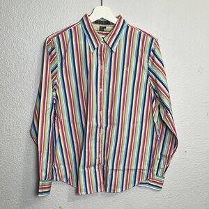Lauren Ralph Lauren Rainbow Striped Button Down Long Sleeve Size Large Office
